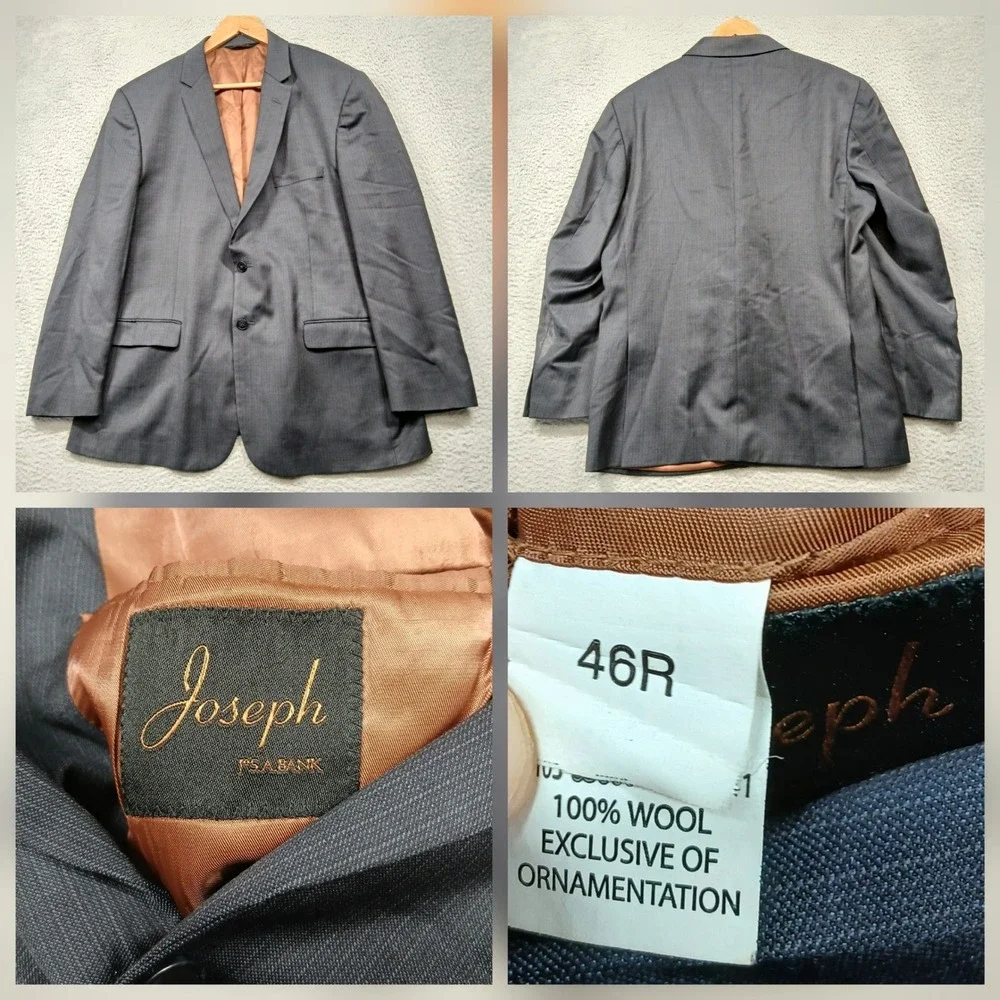Joseph A Bank Wool Blazer Mens 46R Gray‎ Two Button Classic Sport Coat
